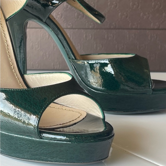 SOLD !!!YVES SAINT LAURENT BOTTLE GREEN PLATFORM STRAPPY HEELS SIZE 7.5 - Picture 4 of 6